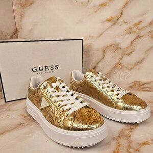 GUESS Denesa Gold Treaded Platform Lace-Up Sneakers, Size 8, NEW